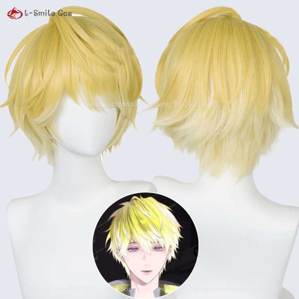 Disfraces de catsuit Vtuber NIJISANJI Sonny Brisko Cosplay Corto Degradado dorado Cabello resistente al calor Pelucas de fuerzas especiales virtuales + gorro de peluca