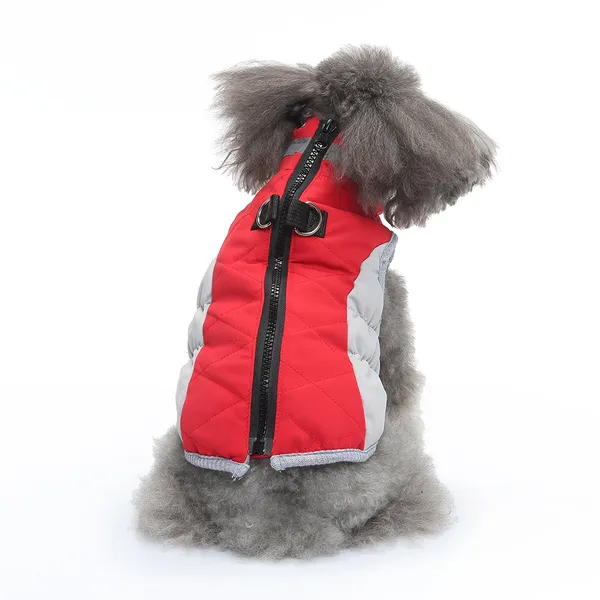 Casacos de inverno para cães pequenos, médios e médios, colete de lã para cães com arnês embutido, traje de neve para cães à prova d'água, jaqueta de inverno para cães à prova de vento, vermelho