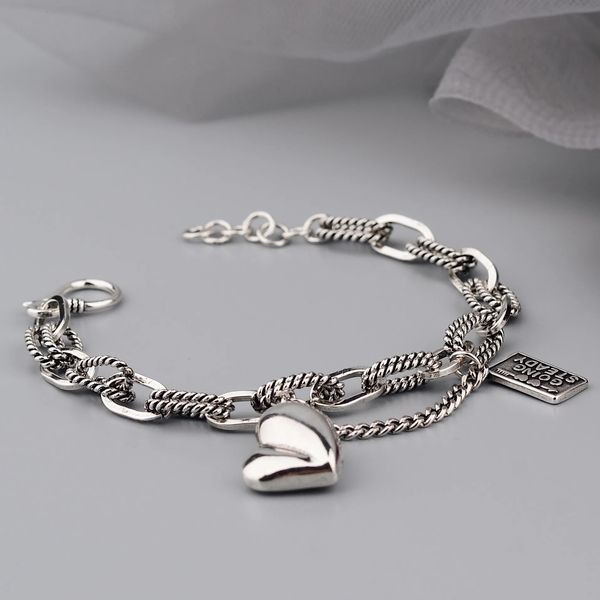 Kette 100 % massives 925er-Sterlingsilber, dickes Hiphop-Herz-Armband für Damen und Herren, Vintage-Stil, handgefertigt, Haspe, Geburtstagsgeschenk, 231027