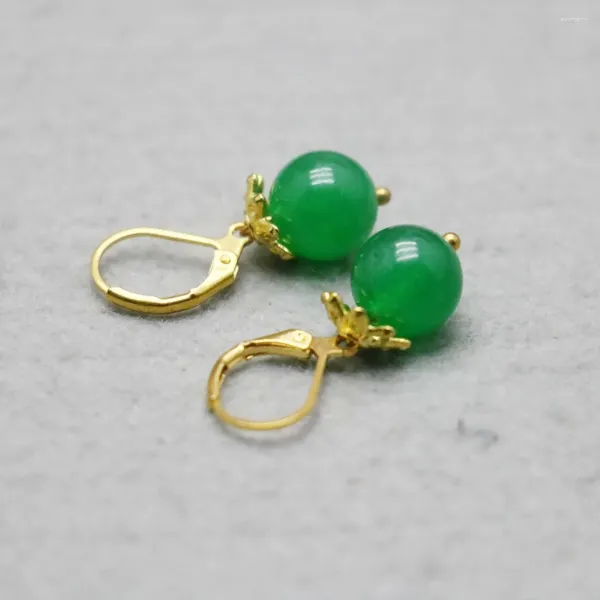 Orecchini pendenti 10mm Stile retrò Perline di calcedonio verde Pietra naturale Donna Ragazza Regali per donna Earbob Eardrop Creazione di gioielli