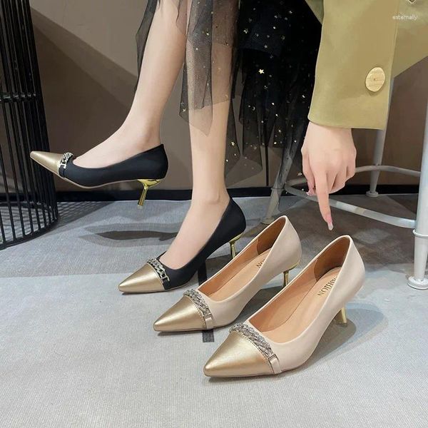 Scarpe eleganti da donna Décolleté con tacco alto in metallo con punta a spillo Superficiale da donna delicato nero verde autunno sexy Zapatos Mujer De Vestir