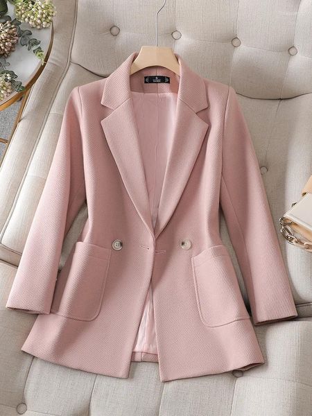 Damenanzüge Damenjacken Herbst Winter 2023 Rosa Schwarz Khaki Lässige Mäntel Büro Damen Koreanische Mode Slim Langarm Formaler Blazer