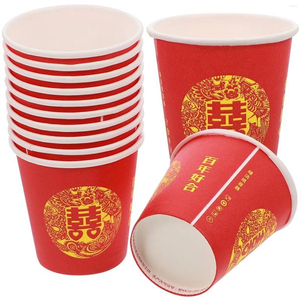 Copos descartáveis Palhas 100 Pcs Vermelho Dupla Felicidade Vidro Festa Doces Bebidas Papel Banquete de Casamento Food-grade