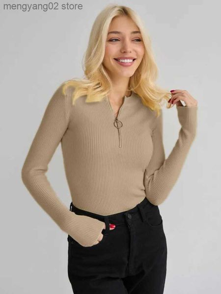 Maglioni da donna 2023 Autunno Maglione da donna Cerniera nera Manica lunga Slim Elegante Maglioni lavorati a maglia Donna Inverno Trendy Maglione Pullover Donna T231027