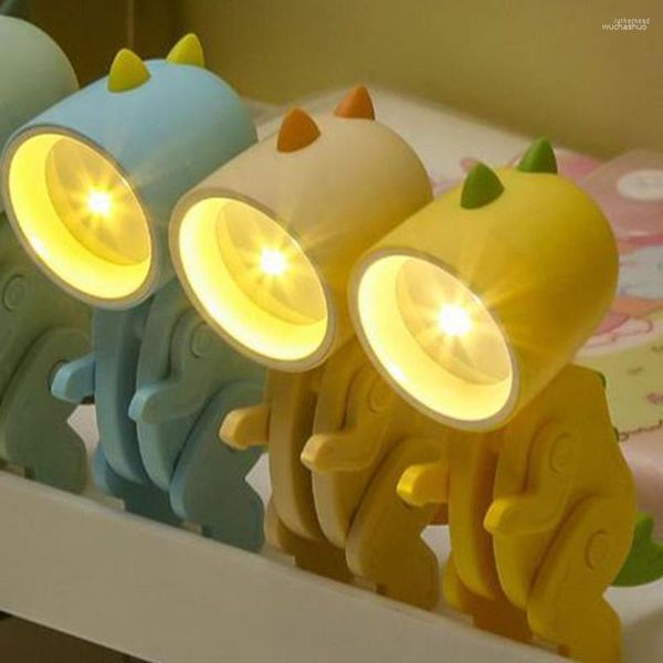 Luzes noturnas em forma de dinossauro, luz led, ornamento de mesa para crianças, bonito, alimentado por bateria, portátil, estudante, ajustável, suporte de telefone, berçário