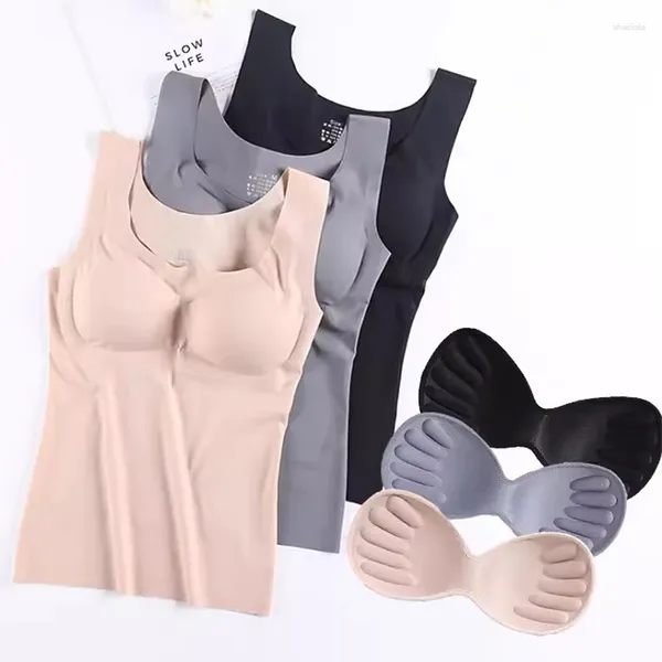 Camisoles tanques de seda gelo topo sem fio acolchoado lingerie push up sem costura colete colheita camiseta verão feminino undershirt