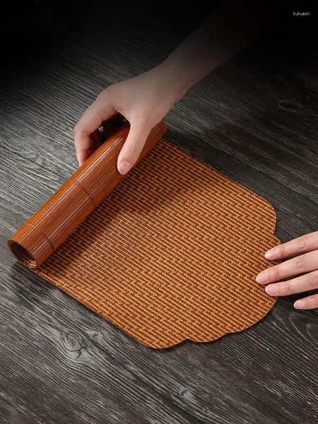 Guardanapos de chá de bambu assento de chá dupla face isolado placemat corredor de mesa tecido artesanato utensílios tecidos tapete zen chinês