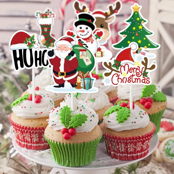 Decorazioni natalizie 16 pezzi Toppers per torta cartone animato Babbo Natale Albero di Natale Topper per cupcake per la decorazione Festa a casa Noel Navidad 231027