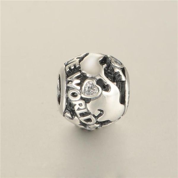 Real 925 prata esterlina em todo o mundo encantos contas apto para estilo pulseira feminina moda jóias 244p