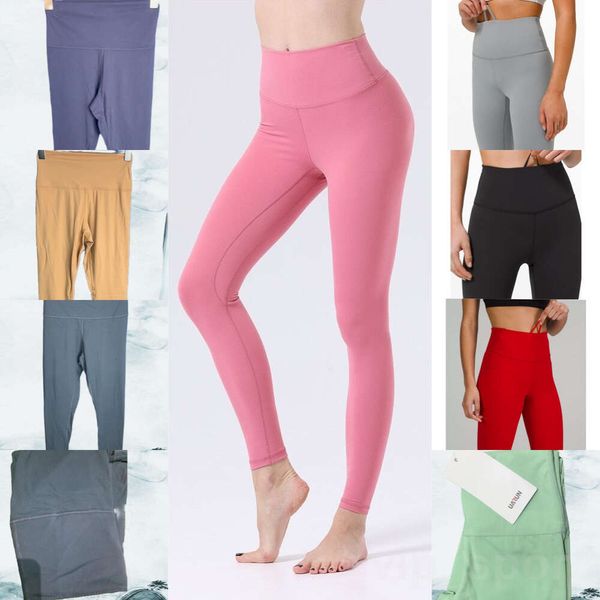 Calças femininas Lu Align Yoga Lemon Girl Calças longas nuas Fitness Yogas Calças femininas Elasticidade Train Leggings Atlético Apertado Nona Calça Ginásio Comprimento Total 2024