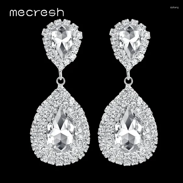 Orecchini pendenti Mecresh Colore argento Grande cristallo da sposa Goccia da sposa per le donne Grandi gioielli da ballo a goccia EH003