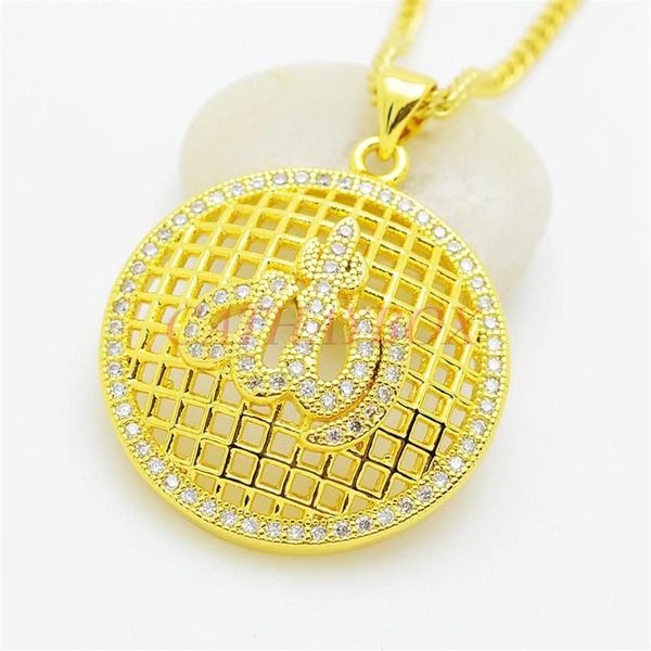 Collana da donna con pendente rotondo in oro 18KGP tono oro islamico CZ con catena a cordolo regalo per collane musulmane288L