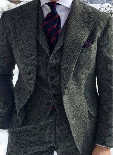 Ternos masculinos blazers espinha de peixe terno masculino 3 peças formal negócio tweed smoking para feito sob medida retro casamento jaqueta colete calças conjunto 231027