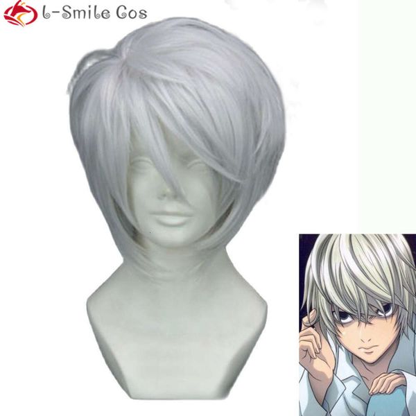 Fantasia de catsuit n nate river cos anime death note perto curto sery branco resistente ao calor cabelo pelucas fantasia cosplay perucas + touca peruca