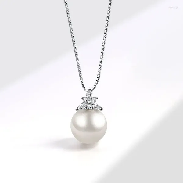 Anhänger Einfache Elegante Perlenkette Frauen Jahrestagsgeschenk Niedliche Romantische Zirkon-Blumen-Halsketten 925 Silber Schlüsselbeinkette KOFSAC
