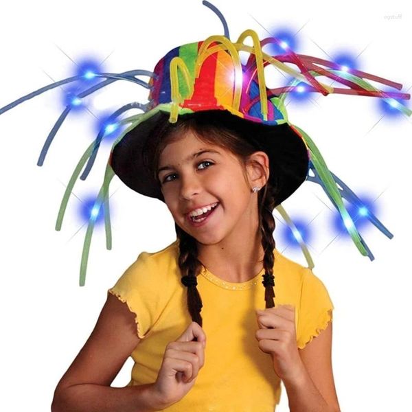 Berets LED Flache Kappe Zirkus Clown Hut Licht-up Party Zauberer Erwachsene Teenager Cos-play Kostüm Nachtclub Kopfbedeckungen Großhandel