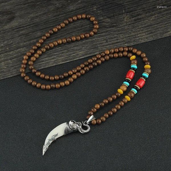 Colares de pingente colar masculino mulher imitar osso tibetano amuleto presas real natural vintage tibete lobo dente charme branco marrom ecru