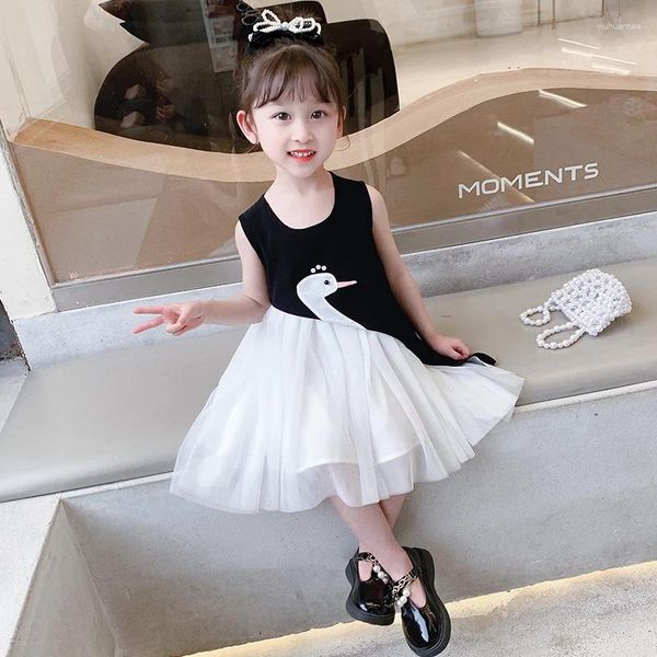 Girl Dresses Summer Mesh Girl's Dress's White Swan Logo 2023 Factory Stitch Gonna lunga per bambini Bambina traspirante per bambini principessa