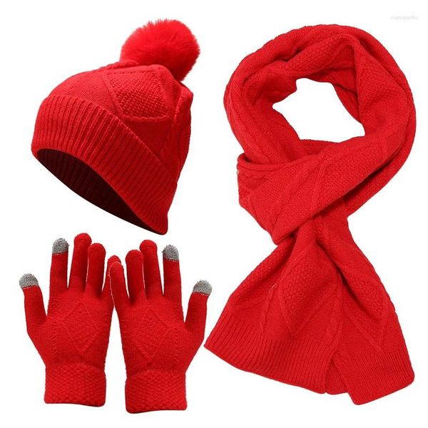 Cappellini da ciclismo Outdoor 3PCS Cappello Guanti Sciarpa Set Autunno Inverno Guanti caldi Cappelli Beanie con sciarpe lavorate a maglia Set spessi resistenti al freddo