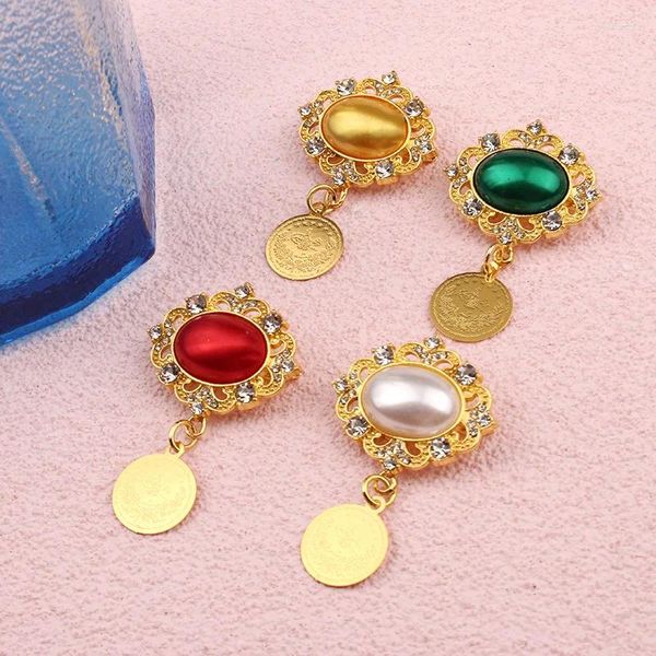 Spille Spilla di perle da donna Placcata in oro Moneta turca Spilla con ciondolo Accessorio per abiti Spille curde dell'Oman