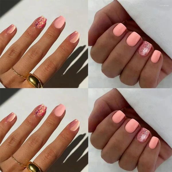 Накладные ногти короткие балерины модные блестящие французские типсы полное покрытие розовый пресс на DIY