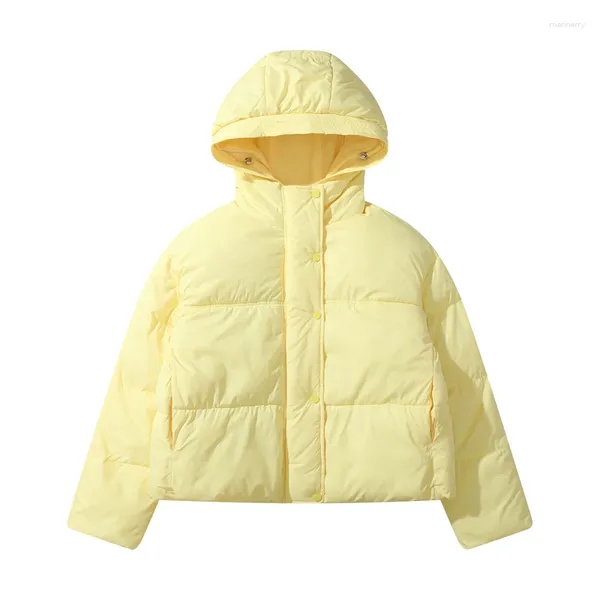 Casacos de Trench Femininos Algodão-acolchoado Inverno 2023 Curto Jaqueta Mulheres Solta Sólida Com Capuz Queda Pão Casaco Meninas Sobretudos Brancos Casual Wear