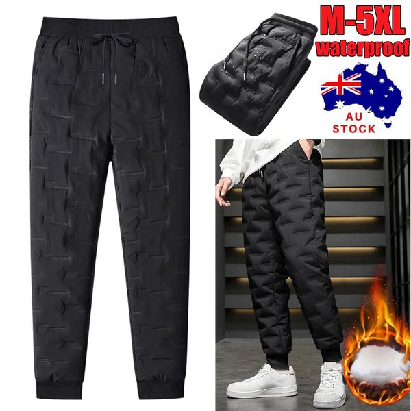 Calças masculinas grossas à prova d'água lã quente forrada casual esporte joggers calças algodão acolchoado sólido rendas até calça m 5xl 231027