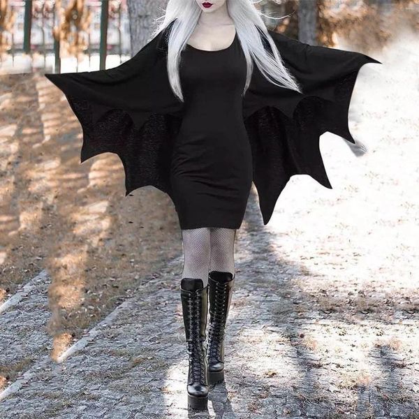 Vestidos casuais vestido gótico para mulheres batwing manga plus size trajes malha renda uma linha mangas compridas saco hip slim halloween
