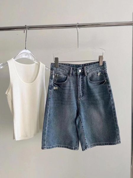 Jeans femininos moda clássico luxo designer pano costurado à mão etiqueta de couro cintura alta desgastado cinco pontos denim shorts