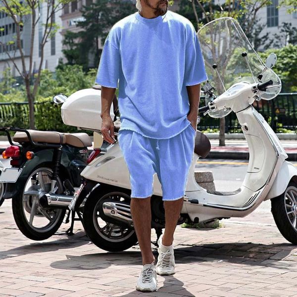 Laufsets Herren Kurze 2-teilige Outfits Sommerärmeliges T-Shirt und Shorts Trainingsanzug Lässiger sportlicher Smoking 68-Knopf-Anzug