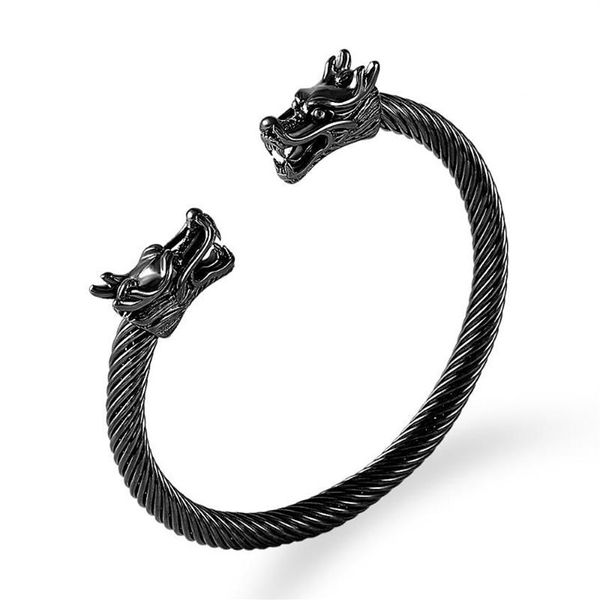 Bracciale rigido Cavo in acciaio inossidabile Bracciale drago Gioielli neri Moda vichingo Polsino da uomo Polsino da donna289m