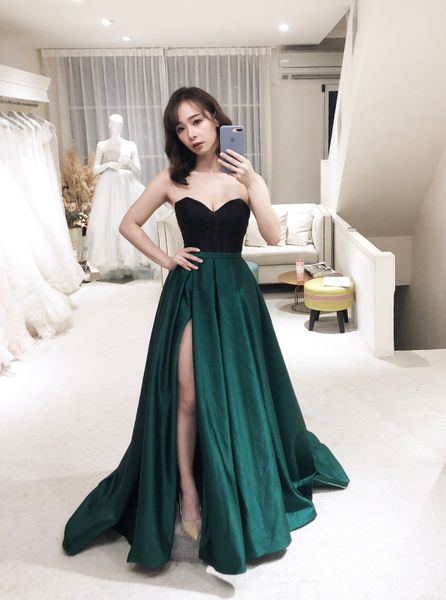 Querida linha a verde esmeralda vestidos de noite longo cetim formal vestidos de festa de baile feminino noite 2024 abiye gece elbisesi