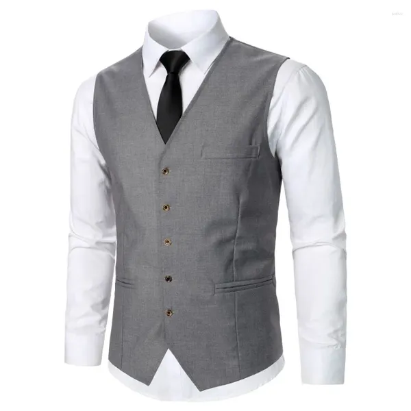 Chalecos para hombres Traje Chaleco Color sólido Bolsillo en el pecho Negocios Banquete Escenario Juego Casual Barmaid Wedding Host Wear Chaleco