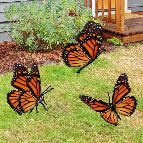 Decorações de jardim 1pc/3pcs inserção de chão de borboleta simulada diy decoração de grama ao ar livre pilha plug-in decoração de arte de quintal