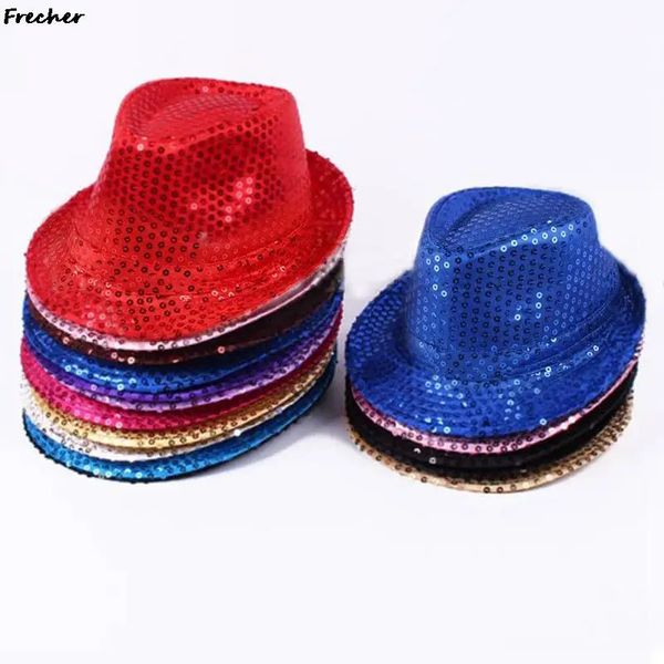 Cappelli da festa Moda Adulto Unisex Brillanti Glitter Paillettes Cappello Spettacolo di danza Party Cappello jazz Berretto Spettacolo Puntelli da palco Berretti con perline Fedora 231027