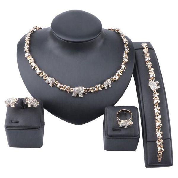 Африканские ювелирные изделия, ожерелье с кристаллами слона, серьги, золотые ювелирные наборы из Дубая для женщин, браслет, кольцо Set221S
