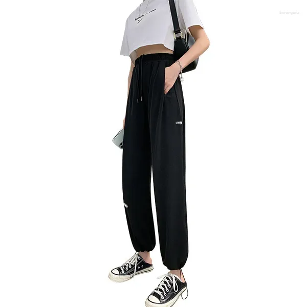 Pantaloni da donna nell'estate della sezione sottile femminile Pantaloni drappeggiati a vita alta Pantaloni sportivi Pantaloni neri Set da donna