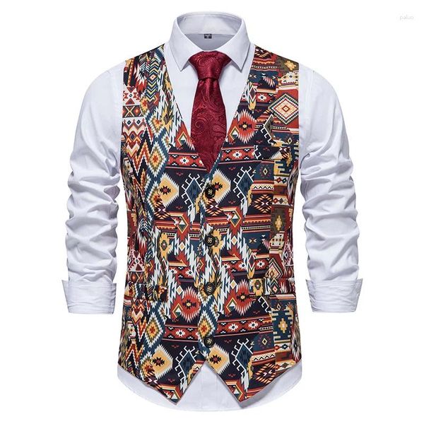 Coletes masculinos Africano Dashiki Vestido Colete Homens 2024 Marca Paisley Floral Impressão Colete Casamento Prom Party Masculino Chaleco Hombre