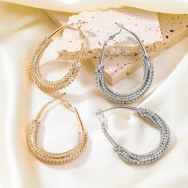 Boucles d'oreilles créoles tendance en cuivre et strass ovales, bijoux créatifs pour fête de mariage, accessoires de mode élégants pour femmes, cadeau, 2023