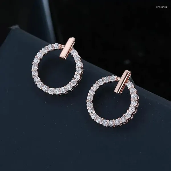 Orecchini a bottone coreano Brincos CZ Zircone Cerchio per le donne Semplici gioielli per feste in oro rosa e argento con orecchio rotondo