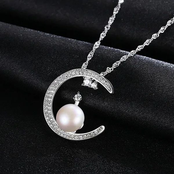 T GG Romantische Micro Set Zirkon Mond Süßwasser Perle Anhänger Halskette Edler Geschmack Frauen s925 Silber Halskette Sexy Kragen Kette Luxus Schmuck Geschenk Großhandel