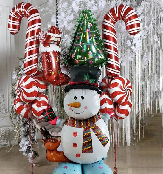 Decorazioni natalizie Enorme pupazzo di neve in piedi Palloncino stagnola Albero Bastoncino di zucchero Lecca-lecca Alce Gonfia palle Natale 2024 Anno Decorazioni per feste domestiche fai da te 231027