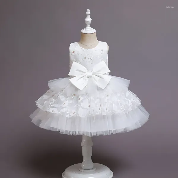 Vestidos de menina saia de bolo fofo para crianças vestido de laço antigo flor de casamento anfitrião de aniversário infantil