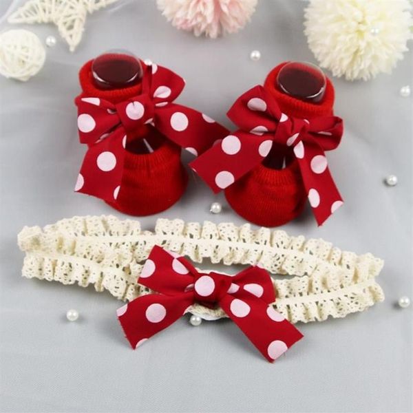 Meias Hosiery 2 Pcs Headband Set Bebê Infantil Anti Slip Bonito Coração Listrado Arco Vermelho Natal Chuveiro Gift277v