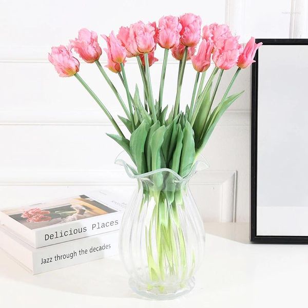 Flores decorativas 5 pçs papagaio tulipa flor artificial silicone real toque buquê 45cm casa de luxo sala estar deco flores planta falsa