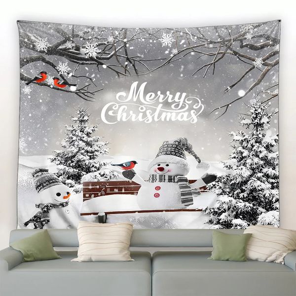 Decorazioni natalizie Pupazzo di neve Arazzo natalizio Inverno Pino Fiocco di neve Uccelli Foresta Parco Paesaggio Natale Appeso a parete Casa Soggiorno Decor Murale 231027