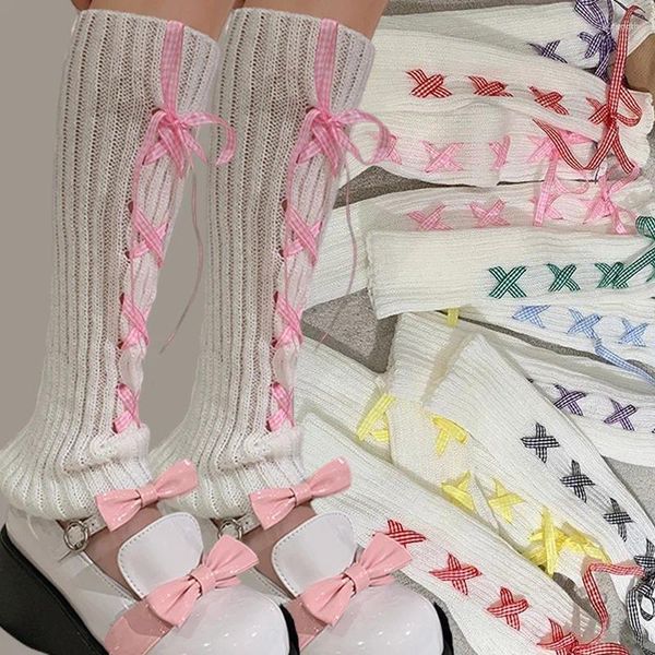 Frauen Socken Sexy Mädchen Cross Strap Set Japanische Nette JK Herbst Winter Gestrickte Leinen Muster Cosplay Strumpfwaren