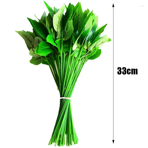 Flores decorativas 10 pçs artificial rosa flor haste folhas verdes para decoração de casamento diy artesanato sala estar jardim decoração para casa