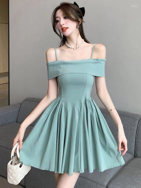 Abiti casual Abito da sera corto estivo Abbigliamento donna Elegante Abbastanza dolce Chic Sexy Mini abito da festa sottile con spalle scoperte Mujer Vestidos