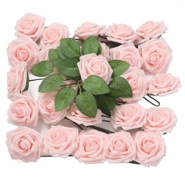 Fiori decorativi 25 pezzi di rose artificiali rosa chiaro scatola sfusa finta per bouquet da sposa fai da te e composizioni floreali